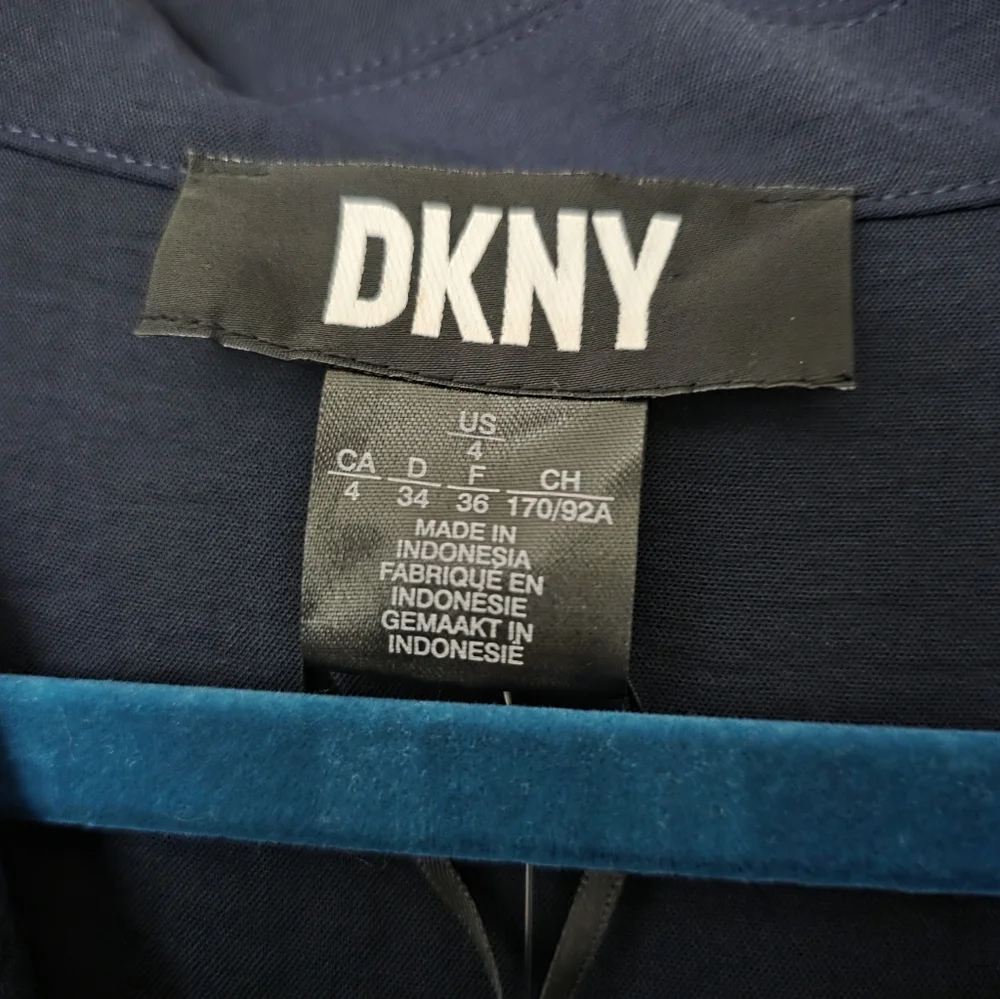 DKNY Elegant Navy Midi Dress with Tie‎